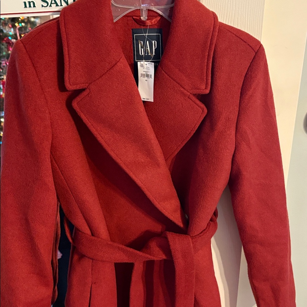 Gap Red Wool Belted Wrap Wool Dress Coat  NWT! XS